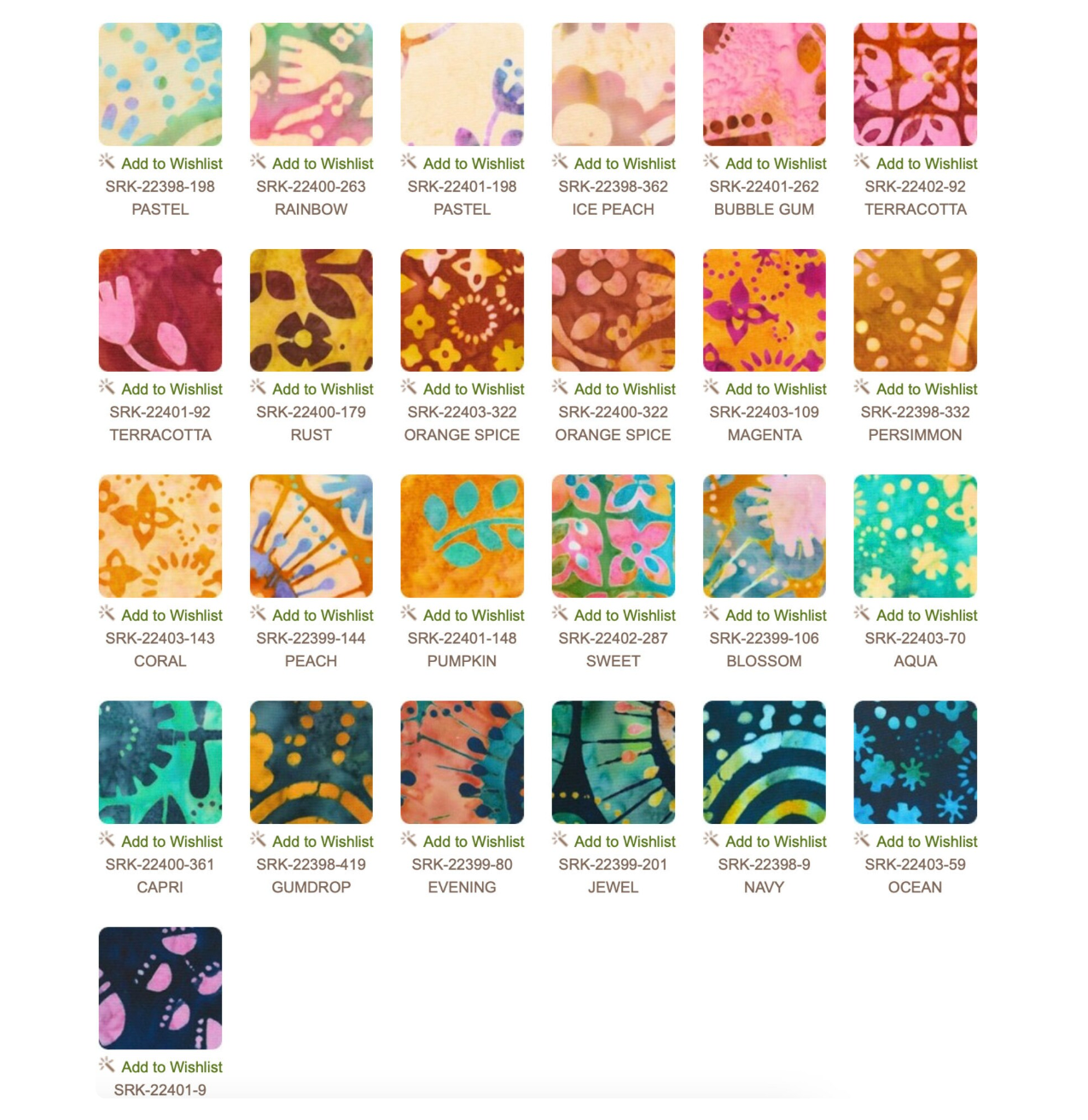 Kona Quilting Charm Squares Retro Rainbow Artisan Batiks by Robert Kaufman Fabrics