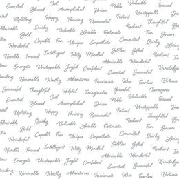Appreciation White Positive Script Words Quilting Fabric By Windham Fabrics