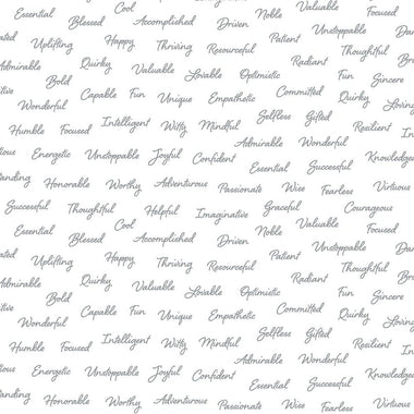 Appreciation White Positive Script Words Quilting Fabric By Windham Fabrics