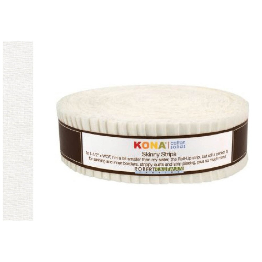 Kona Cotton Solid Snow 1.5" Strips Skinny Jelly Roll Precut Fabric By Robert Kaufman