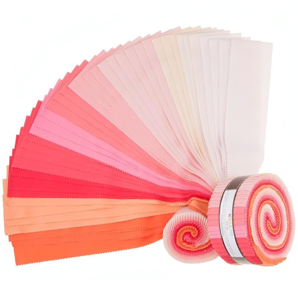Kona Quilting Cotton Solids 2.5" Jell Roll Strips Blushing Bouquet Palette Fabric 40pcs/Bundle By Robert Kaufman