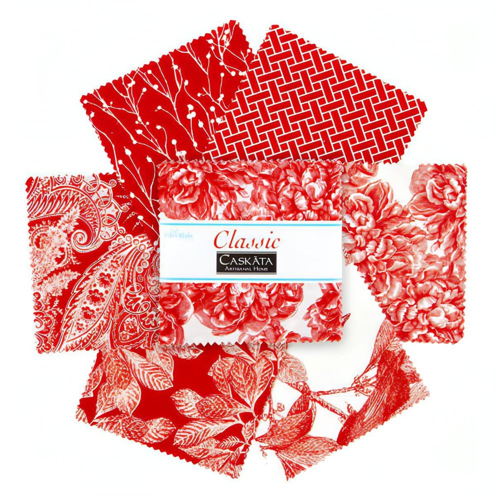 Quilting Cotton Castkata Classic 5in Squares Red, 42pcs Fabric Bundle by Riley Blake Designs