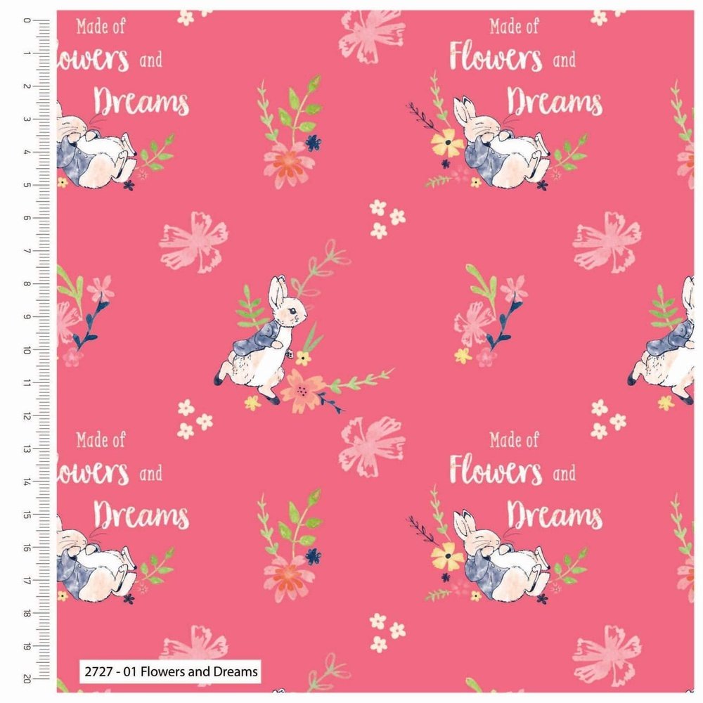 Quilting Cotton Fabric Fat Quarter 5 Piece Bundle Peter Rabbit Flowers and Dreams By Visage Textiles Ltd.