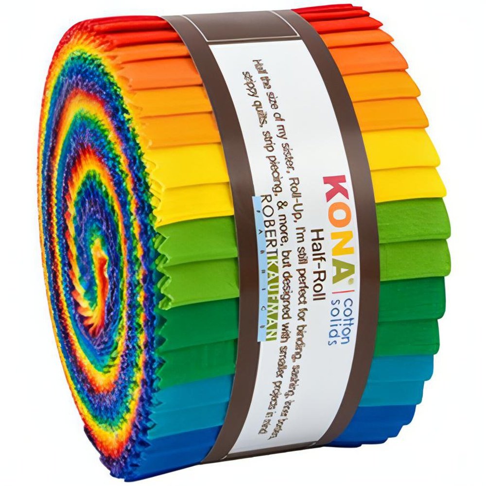 Quilting Cotton Kona Solids Bright Rainbow Half Jelly Roll 24pcs By Robert Kaufman