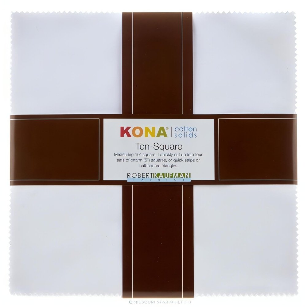Quilting Cotton Kona Solids White 10" Squares Layer Cake By Robert Kaufman