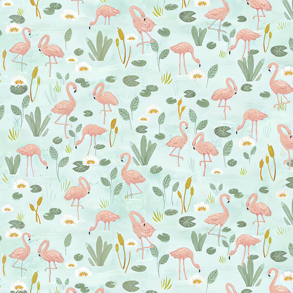 Quilting Cotton Let's Get Wild Flamingo Pond Cotton Fabric By Clara Jean for Dear Stella