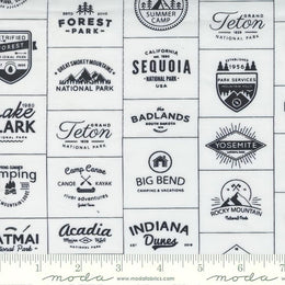 Quilting Cotton Timber Cream And Black Camp Badges By Sweetwater for Moda Fabrics