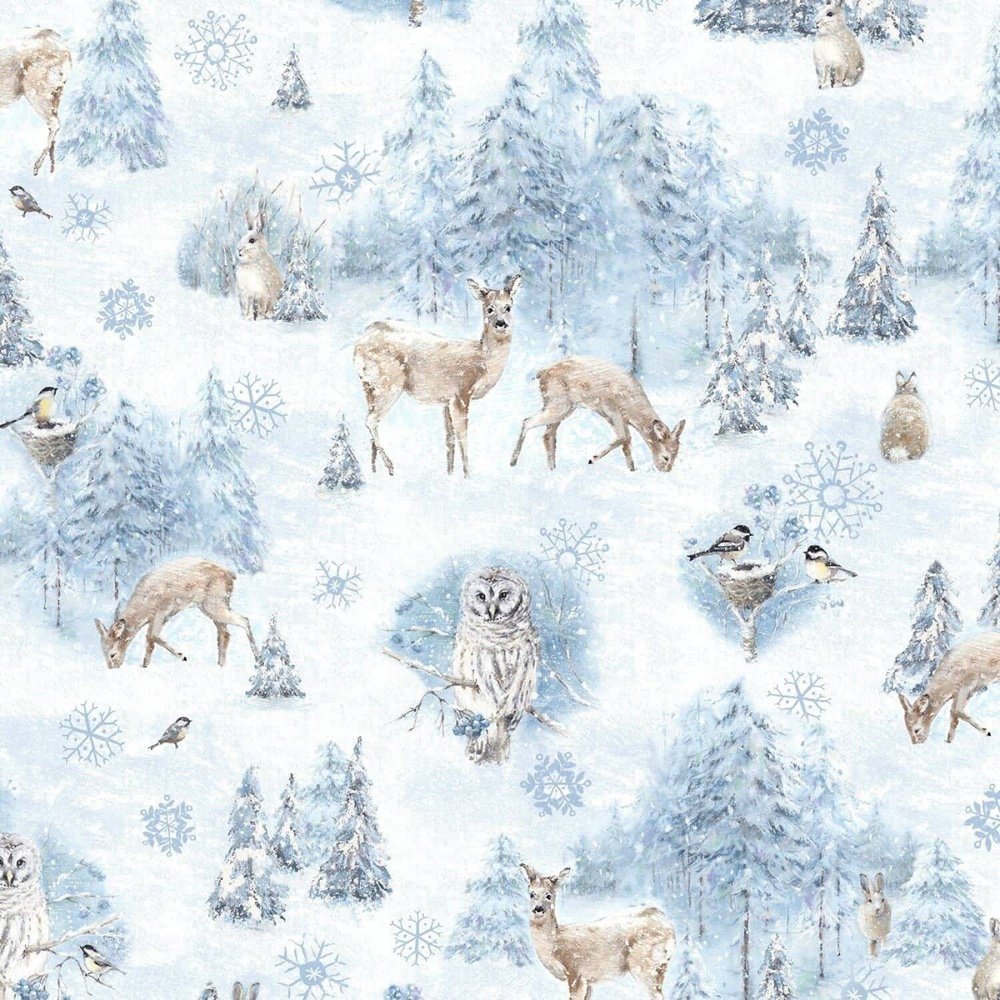 Quilting Premium Fabric Woodland Frost animal Scenic Blue By Lisa Audit For Wilmington Prints