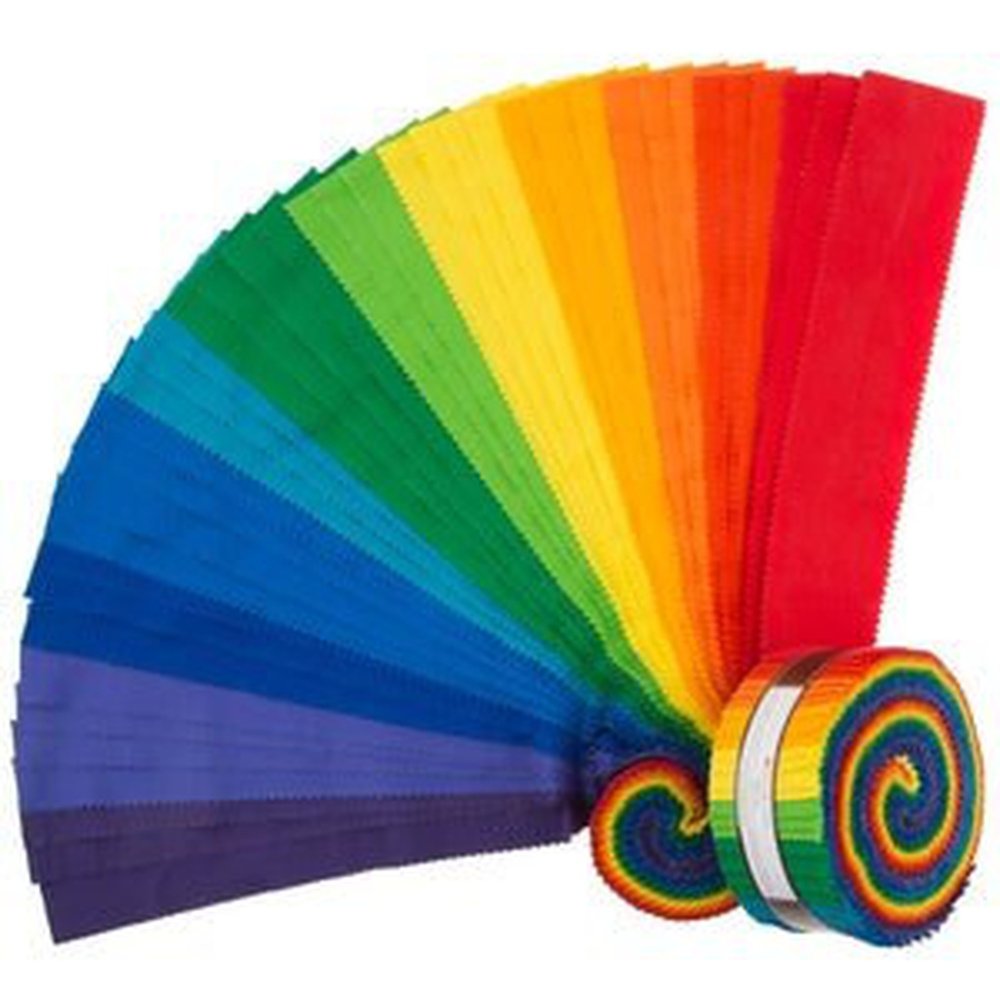 Quilting Cotton Kona Solid 2.5" Strip Bundle Brights Rainbow Jelly Roll By Robert Kaufman